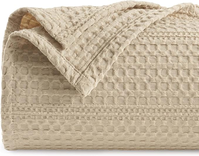 PHF Lightweight Waffle Weave Blanket Twin Size 66"x 90", Soft Woven Summer Blanket for Hot Sleepers - Aesthetic Home Decor for Couch Bed Sofa, Pet Friendly, Khaki