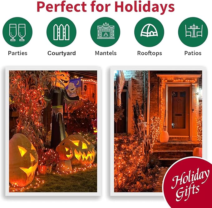 LAMPHOME Orange Thanksgiving Mini Lights, 21.6FT100 LED Autumn Fall String Lights,Connectable 120V Plug in for Outdoor Indoor Garden Party Halloween Christmas Xmas Tree Lights Yellow Decor