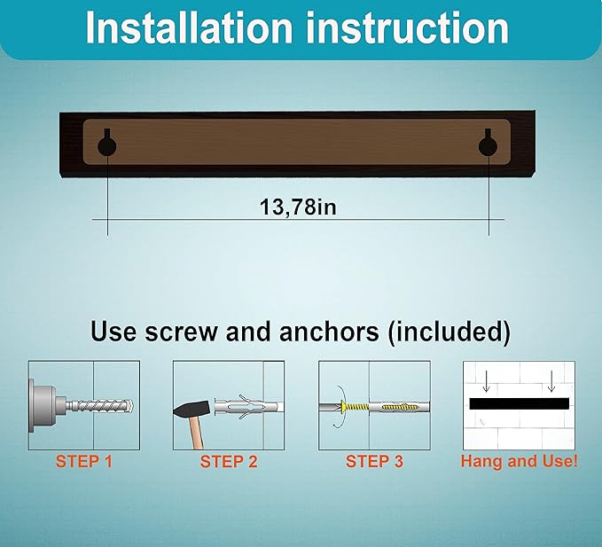16 Inch Black Wood Knife Magnetic Strip - Wall Kitchen Magnetic Rack Holder