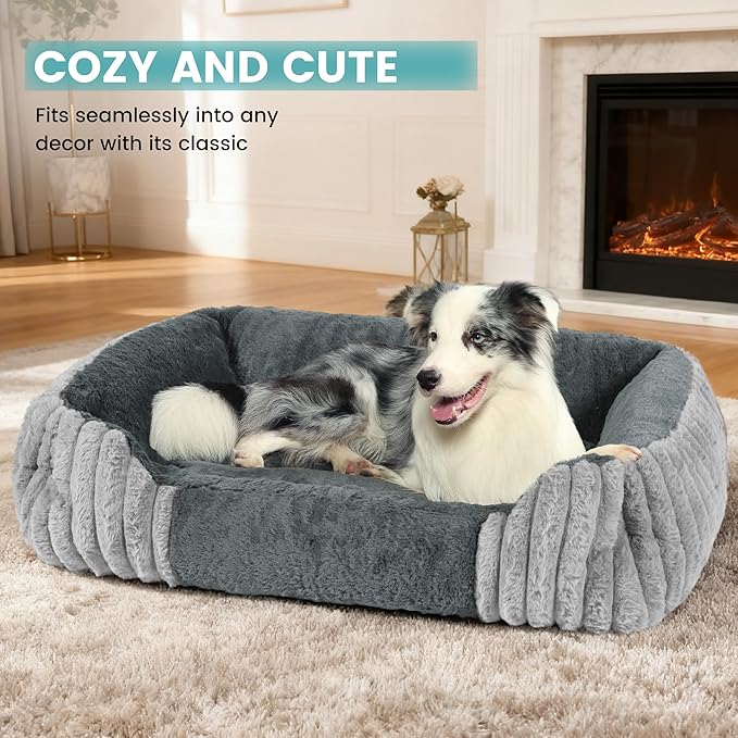 Dog Beds for Small Dogs 28x20 Inch, Comfort-Sided Orthopedic Dog Bed Couch with Breathable Shredded Memory Foam, Faux Rabbit Fur Pet Bed, Non-Detachable, Non-Slip, Machine Washable