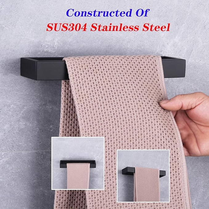 GERZWY Bathroom Accessory 2-Piece Set SUS 304 Stainless Steel Toilet Paper Holder Towel Ring Wall Mount, Matte Black HG1708-2BK