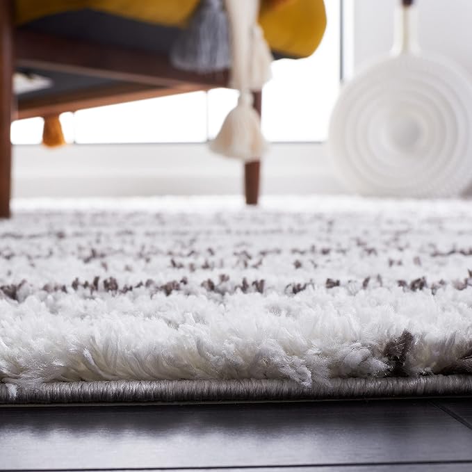 SAFAVIEH Berber Shag Collection Accent Rug - 4'5" x 6'5", Grey & Dark Grey, Stripe Design, Non-Shedding & Easy Care, 1.25-inch Thick Ideal for High Traffic Areas in Living Room, Bedroom (BER565F)