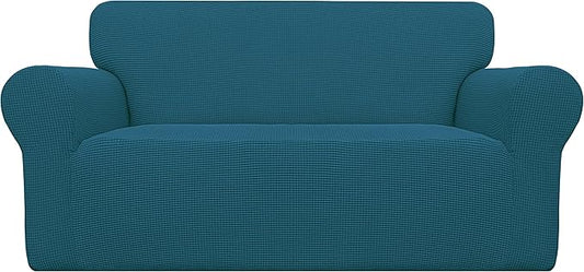 Easy-Going Stretch Oversized Loveseat Slipcover 1-Piece Sofa Cover Furniture Protector Couch Soft with Elastic Bottom for Kids Polyester Spandex Jacquard Fabric Small Checks Peacock Blue