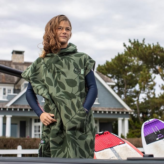 COR Surf Poncho Changing Towel Robe with Hood and Front Pocket — Thick Quick Dry Microfiber Wetsuit Poncho Towel for Surfing Beach Pool Swim (Medium, Kona)