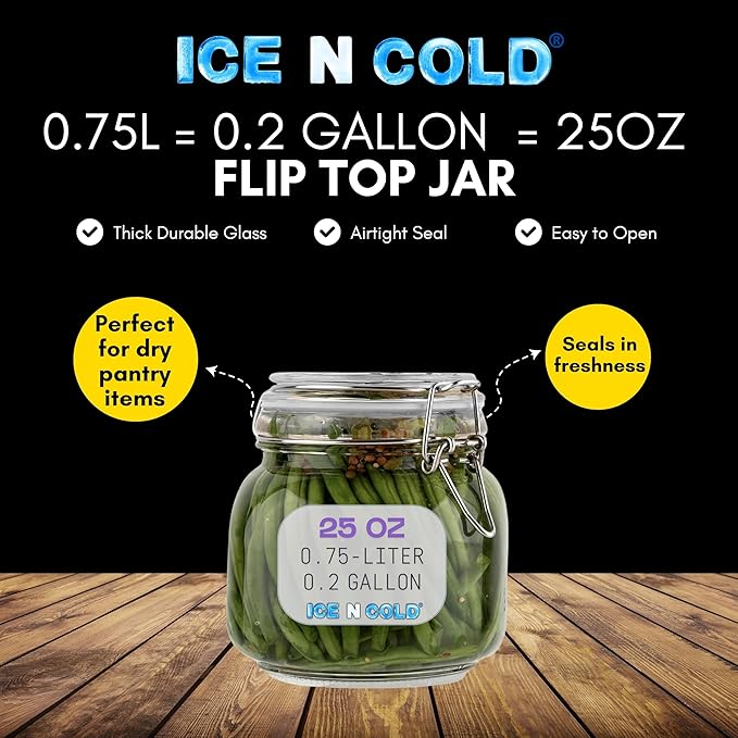 Airtight Glass Storage Jars with Clamp Lid – Food Storage Containers with Rubber Gasket Seal – Pantry & Kitchen Canisters for Dry Goods, Coffee, Sugar, Pasta – 0.4L to 4L Sizes (6, 25oz | 0.75L)
