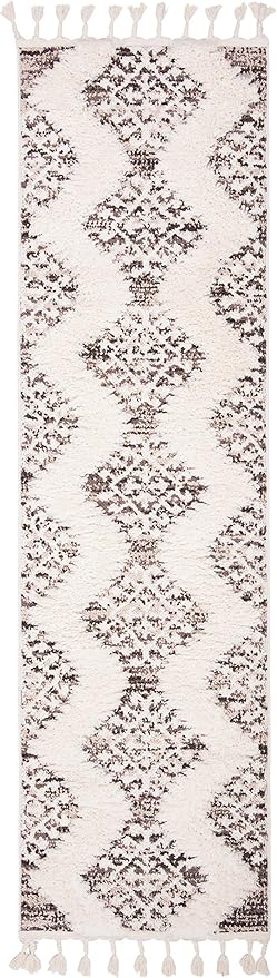 SAFAVIEH Moroccan Tassel Shag Collection Runner Rug - 2'3" x 18', Ivory & Brown, Boho Design, Non-Shedding & Easy Care, 2-inch Thick Ideal for High Traffic Areas in Living Room, Bedroom (MTS652A)