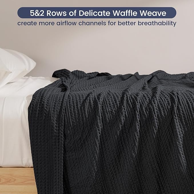 PHF Lightweight Waffle Weave Throw Blanket 50"x 60", Soft Woven Summer Blanket for Hot Sleepers - Aesthetic Home Decor for Couch Bed Sofa, Pet Friendly, Black