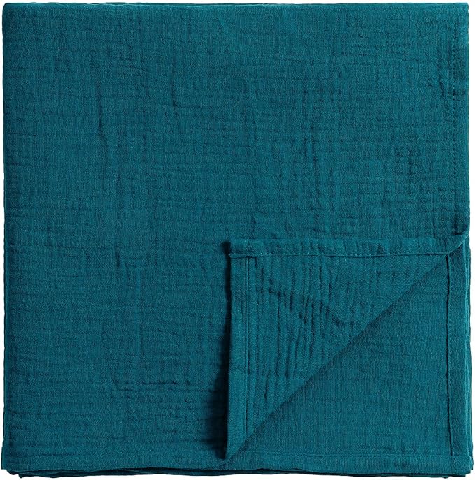 Meracorallo Muslin Swaddle Blanket, 100% Cotton Receiving Blanket Soft and Breathable Swaddle Wrap for Baby Boys and Girls, Teal Blue
