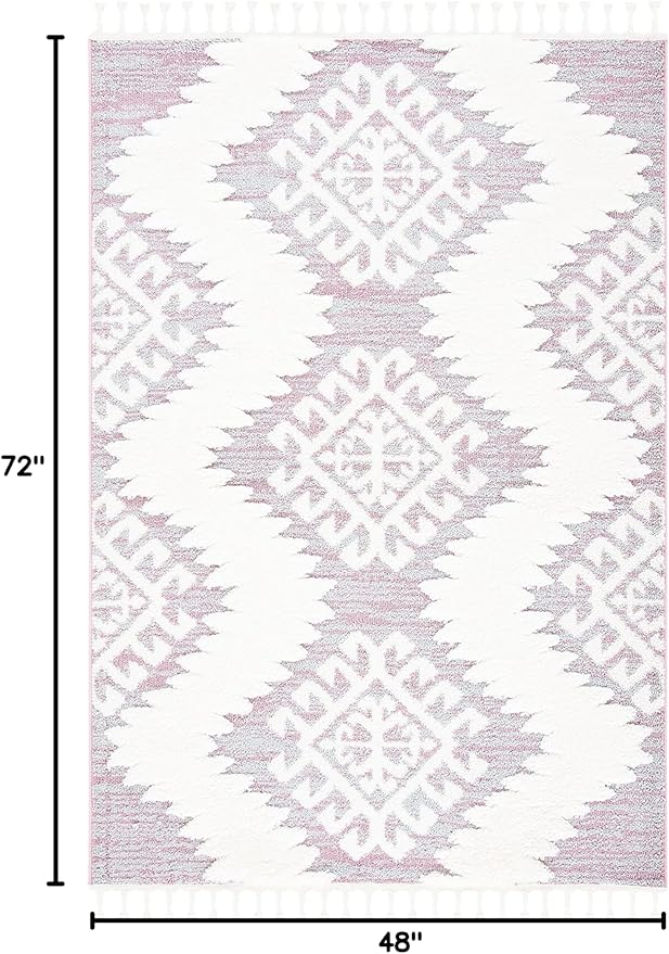 SAFAVIEH Moroccan Tassel Shag Collection Accent Rug - 4' x 6', Pink & Ivory, Non-Shedding & Easy Care, 2-inch Thick Ideal for High Traffic Areas in Entryway, Living Room, Bedroom (MTS652U)