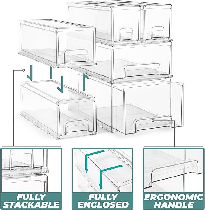 Sorbus Large Clear Stackable Storage Drawers, Plastic Storage Drawers with Handles, Craft, Clothes, Medicine, Makeup, Closet, Art Supply, Bathroom, Shoe, Toy Storage Organizer (2 Pack)
