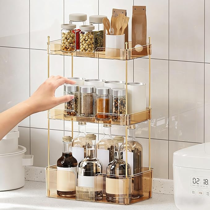 3 Tier Bathroom Organizer Countertop Makeup Perfume Tray Skincare Organizer for Bathroom Dresser Vanity (Gold)
