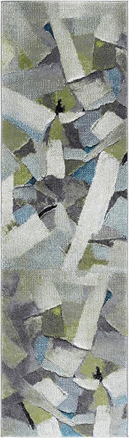 SAFAVIEH Porcello Collection Runner Rug - 2'3" x 8', Green & Grey, Modern Abstract Design, Non-Shedding & Easy Care, Ideal for The Entryway, Living Room, Foyer, Bedroom (PRL6937Y)