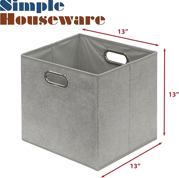 Simple Houseware 13-Inch Collapsible Fabric Cube Storage Bin with Handles, Printed Design, 3 Pack, Gray