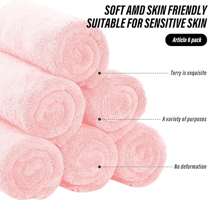 6 Pack Premium Hand Towels - Quick Drying - Microfiber Coral Velvet Highly Absorbent Towels - Multipurpose Use as Hotel, Bathroom, Shower, Spa, Hand Towel 16 x 28 inches (Pink)