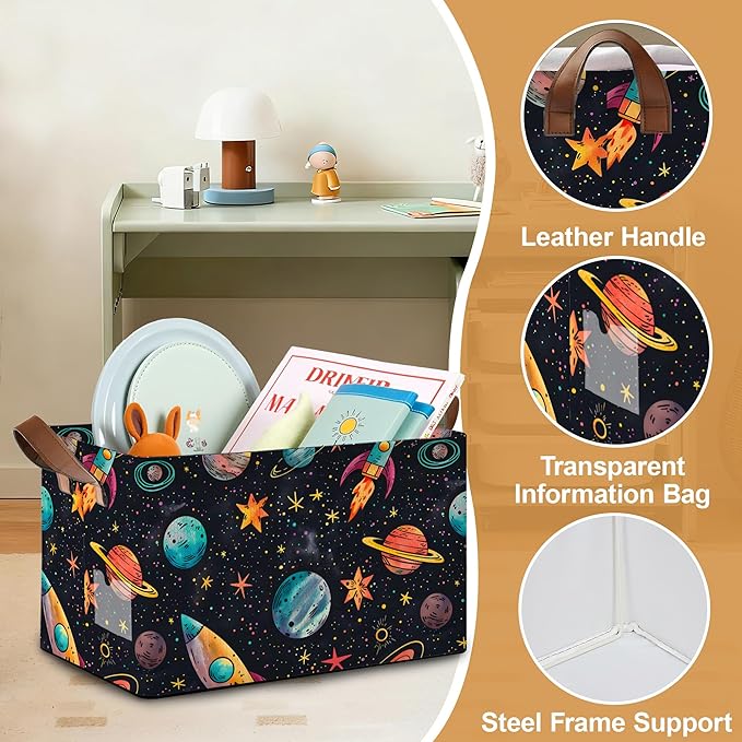 Decorative 32L Space Planet Storage Bins with Handles, Organization and Storage, Cube Storage Organizer for Hamper, Nursery