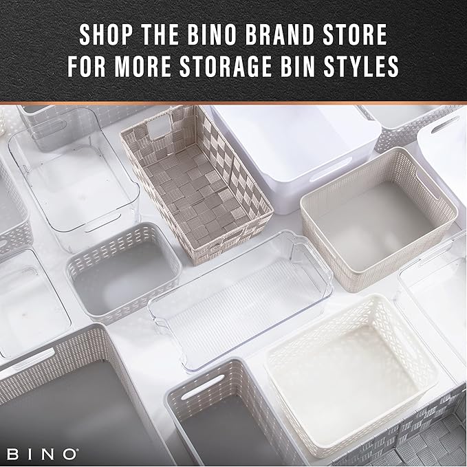BINO l Plastic Storage Baskets, XLarge - Grey | THE BLOSSOM COLLECTION l Multi-Use Organizer Bin l Built-in Handles l Plastic Woven Basket for Organizing l Pantry & Home Organizing Basket