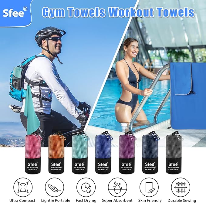 2 Pack Microfiber Travel Towel, Quick Dry & Super Absorbent, Lightweight, Rectangular Bath Towel, Modern Purple Sports Towel for Gym, Hiking, Pool, Backpacking, Bath, Yoga