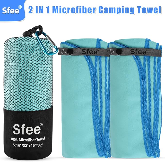 2 Pack Microfiber Travel Towel, Quick Dry Towel Camping Towel Beach Towel Super Absorbent Compact Lightweight Sports Gym Towels Set for Beach, Gym, Hiking, Pool, Backpacking, Bath, Yoga