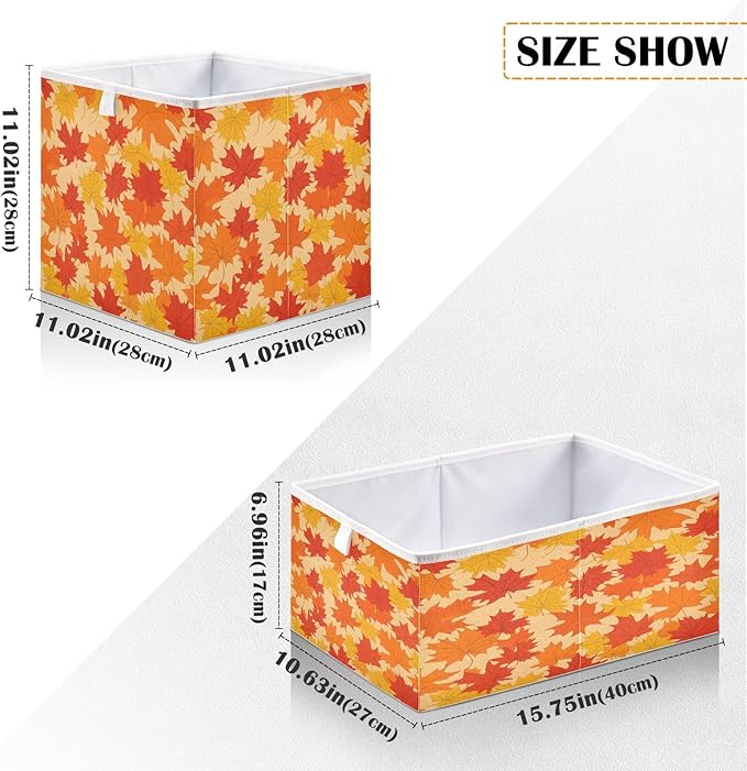 Bolaz Autumn Maple Leaves Pattern Closet Organizers Storage Cubes Storage Bins Shelf Baskets Containers for Home Room Office,Rectangle