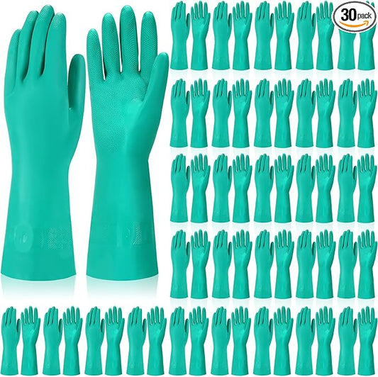 30 Pairs Chemical Resistant Gloves Heavy Duty Thick Nitrile Gloves Bulk for Cleaning, Resist Household Acid, Alkali and Oil (Large)
