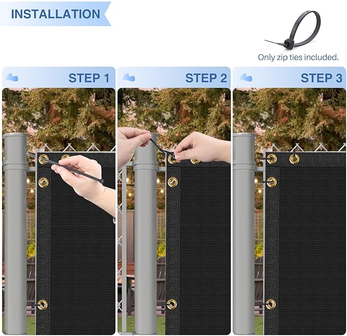E&K Sunrise 4' x 12' Privacy Fence Screen with Grommets, Outdoor Windscreen Fence Covering Privacy Screen UV Blockage for Backyard Garden Patio, Zip Ties Included (Black)