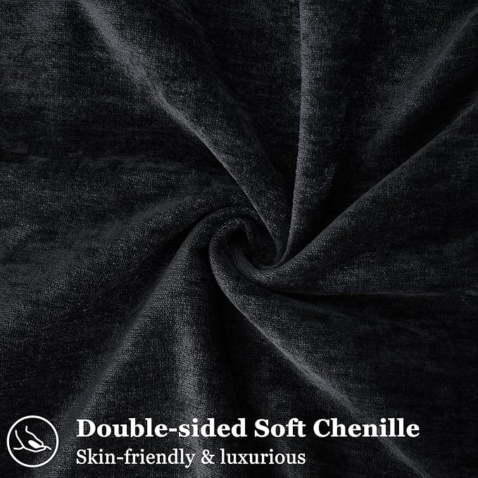 decorUhome Spring Couch Euro Sham Throw Pillow Covers 22x22 Set of 2, Decorative Soft Velvet Modern Cozy Chenille Pillow Cases with Elegant Design for Sofa Bed Living Room Home Decor, Black