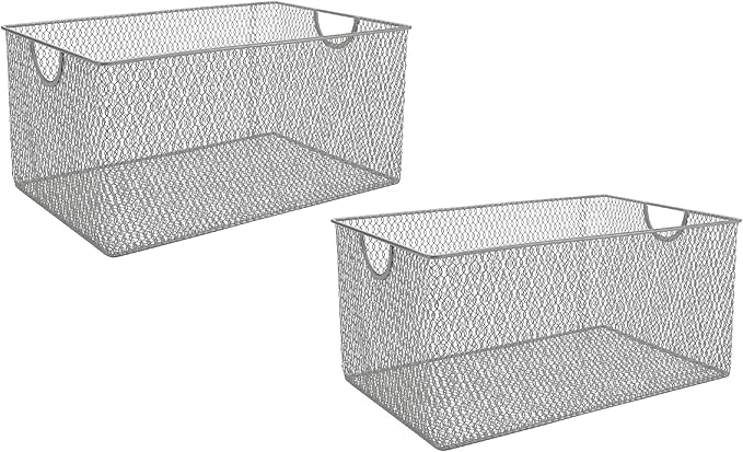 YBM HOME Kitchen Pantry Organizer Wire Basket for Shelves, Cabinets, Pantry, Countertop, Mesh Open Storage Bin Metal Basket for Organizing Food Supplies 12 x 7.8 x 5.8, 2 Pack, Silver
