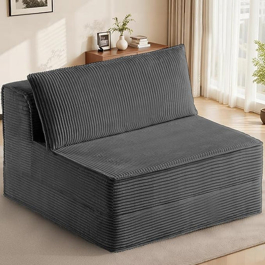 Convertible Sofa Bed, Fold Out Chair with Pillow, Versatile Floor Couch with Back Support, Portable Chair Bed Comfy Floor Lounge Sofa for Living Room Bedroom Guest Room, Grey