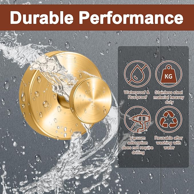 4Pcs Suction Cup Hooks for Wreaths, Shower Suction Cup Hooks, Strong Suction Cup Hanger for Front Door, No-Drill & Removable Holders for Window Glass, Bathroom, Kitchen Mirror, Wall (Gold)