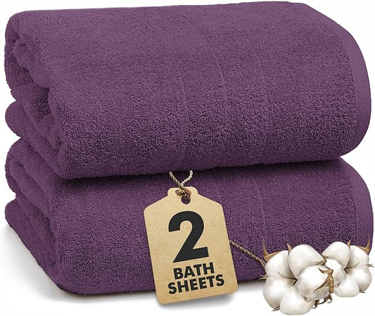 Bath Sheets – Extra Large Bathroom Sheet Set – Pack of 2 Jumbo Towels Dark Purple (71x35in) – 100% Cotton Soft Quick Dry Large Bath Towels for Adults Hotel Spa Bathroom Use