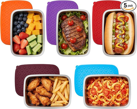 Airtight Silicone Lids Stainless Steel Food Containers - 5 Pack Extra Heavy Duty Meal Prep Boxes for Lunch, Freezer & Dishwasher Safe