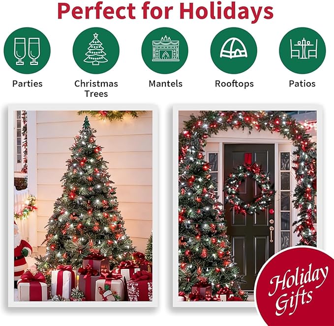 LAMPHOME Red White Valentine's String Lights 100LED 21.6FT Mini Fairy Light Green Wire Christmas Lights Plug in for Indoor & Outdoor Party Patio Bedroom Xmas Tree Garland Galentine's Day Decoration