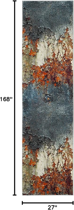SAFAVIEH Glacier Collection Runner Rug - 2'3" x 14', Blue & Multi, Modern Abstract Design, Non-Shedding & Easy Care, Ideal for High Traffic Areas in Living Room, Bedroom (GLA125B)