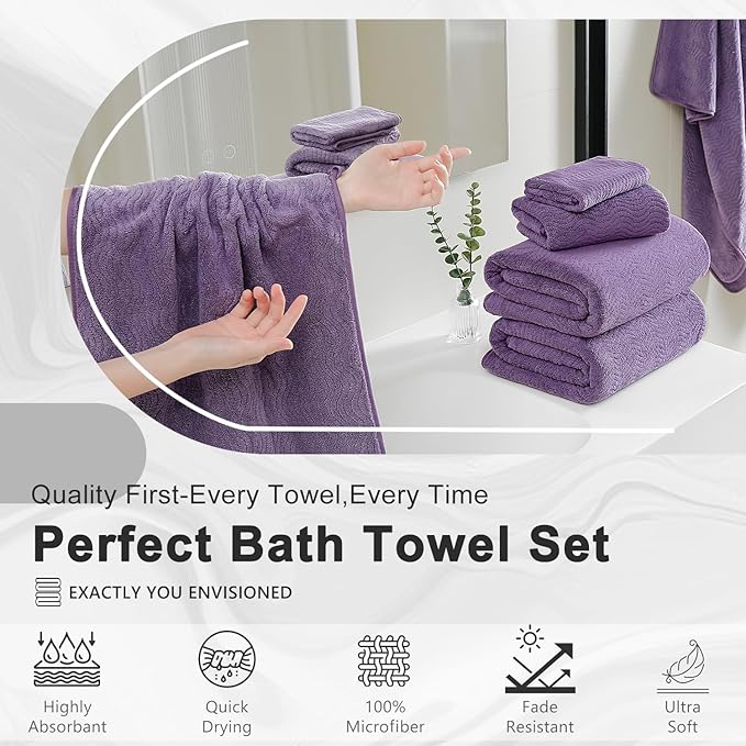 4 Piece Extra Large Bath Towel 35"x70" Oversized Bath Sheet Bath Towel Set for Bathroom Ultra Soft Cozy Highly Absorbent Quick Dry Bathroom Towel for Spa Gym Hotel,Shower Towel for Daily Use,Purple