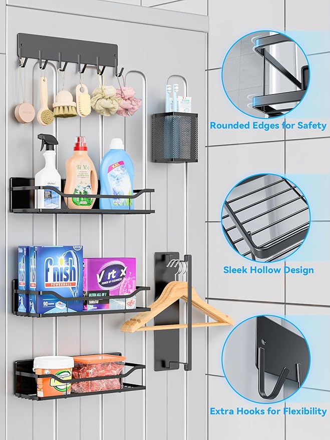 Multifunctional Magnetic Shelf for Washing Machine, Refrigerator, Microwave, and Any Metal Surface, Powerful Magnetic Shelves Include Unique Hollow Design Metal Organizers （6 pcs - Black）