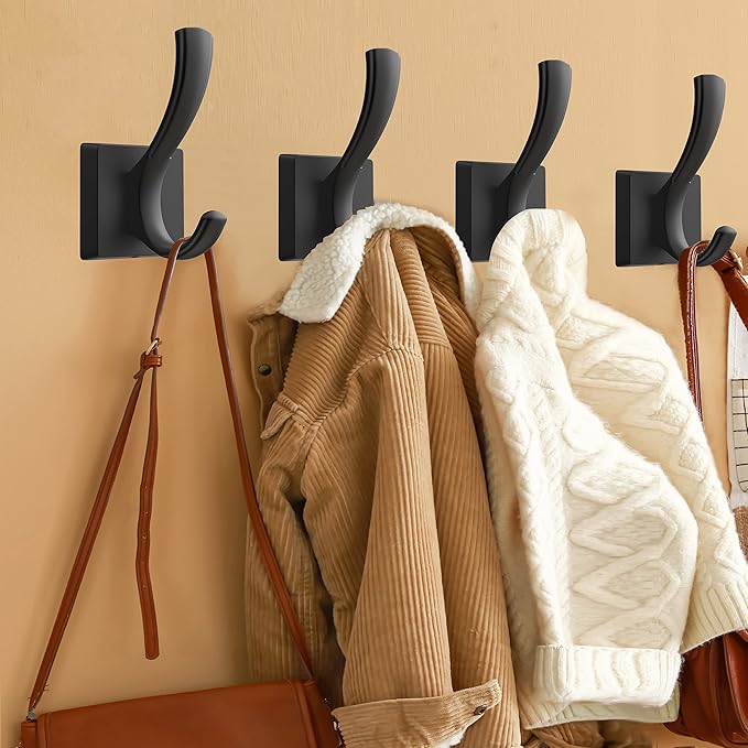 Black Towel Hooks Coat Hook, Towels Robe Holder for Bathroom Hat Hooks for Wall Hanging Key Bag Backpack (5 Pack, Black)