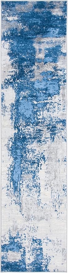 SAFAVIEH Jasper Collection Runner Rug - 2' x 10', Blue & Ivory, Modern Abstract Design, Non-Shedding & Easy Care, Ideal for High Traffic Areas in Living Room, Bedroom (JSP101M)