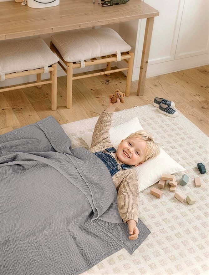 lulumoon Muslin Quilt Blanket, Crib Blanket for Baby and Toddler,47x47 Inches(Gray)