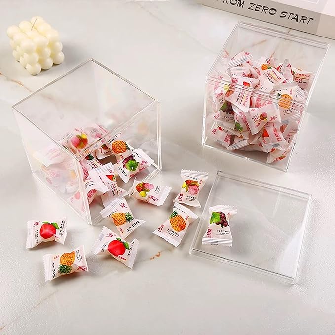KissYou Acrylic Box Clear Storage Box with Lid, Plastic Square Cube for Display Birthday Easter Party Decoration Box