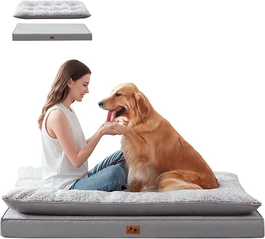 Orthopedic Dog Bed for Ctrate, Waterproof PillowTop Pet Bed for Medium Large Size Dogs, Egg-Crate Foam Dog Crate Mat with Removable Washable Cover, 2-Layers Kennel Pad 55"L x 42"W, Light Grey