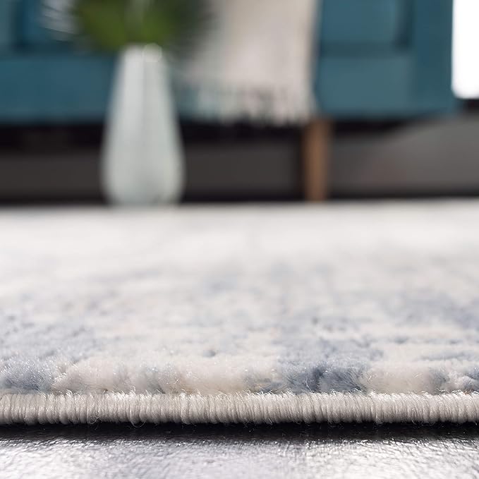 SAFAVIEH Amelia Collection 6'7" Round Ivory/Blue ALA700A Modern Abstract Non-Shedding Dining Room Entryway Foyer Living Room Bedroom Area Rug
