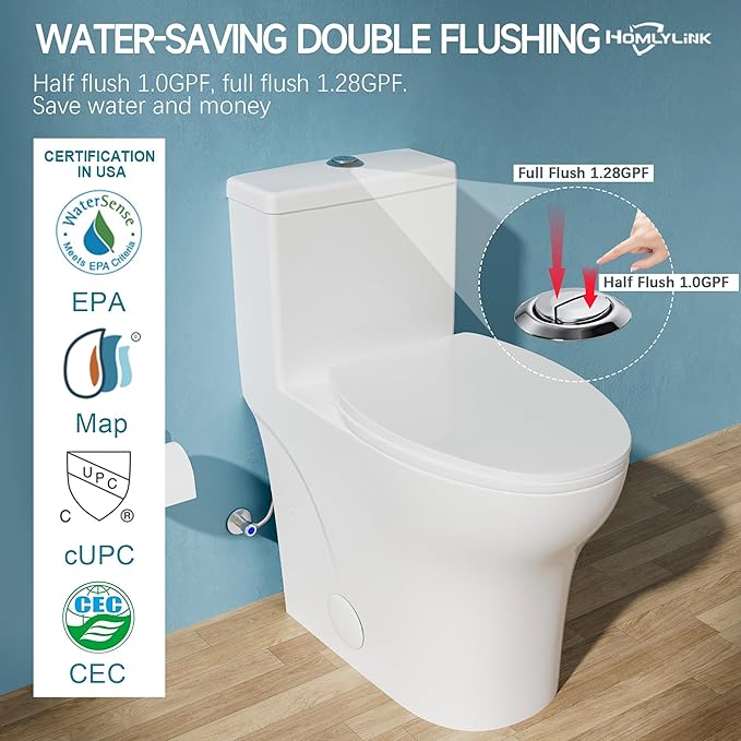 19 Inch Elongated Modern Tall Toilet for Seniors, Tornado Flush One Piece ADA High Skirted Toilet for Bathroom, Dual Flush 1.0/1.28 GPF, Comfort Bowl Heigh 18 Inch,12" Rough-in, White