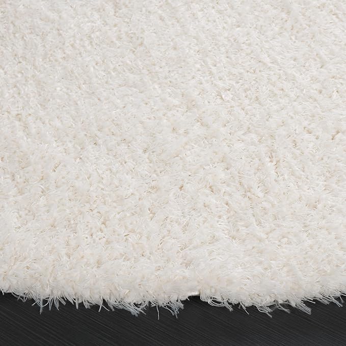 SAFAVIEH Lindsay Shag Collection Area Rug - 6'7" Round, Ivory, Geometric Design, Ideal for High Traffic Areas in Living Room, Bedroom, Dining (LNS560A)