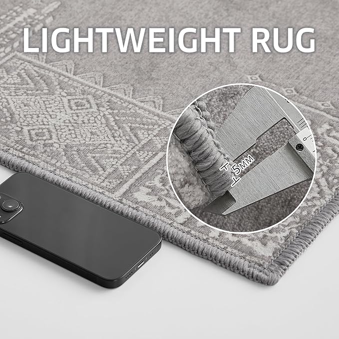 NICETOWN 2x3 Area Rug Washable Non Slip Silver Grey Modern Carpet for Entryway Kitchen, Stain Resistant Foldable Small Throw Rug Pet & Kids Friendly for Bathroom 24 x 36 inch