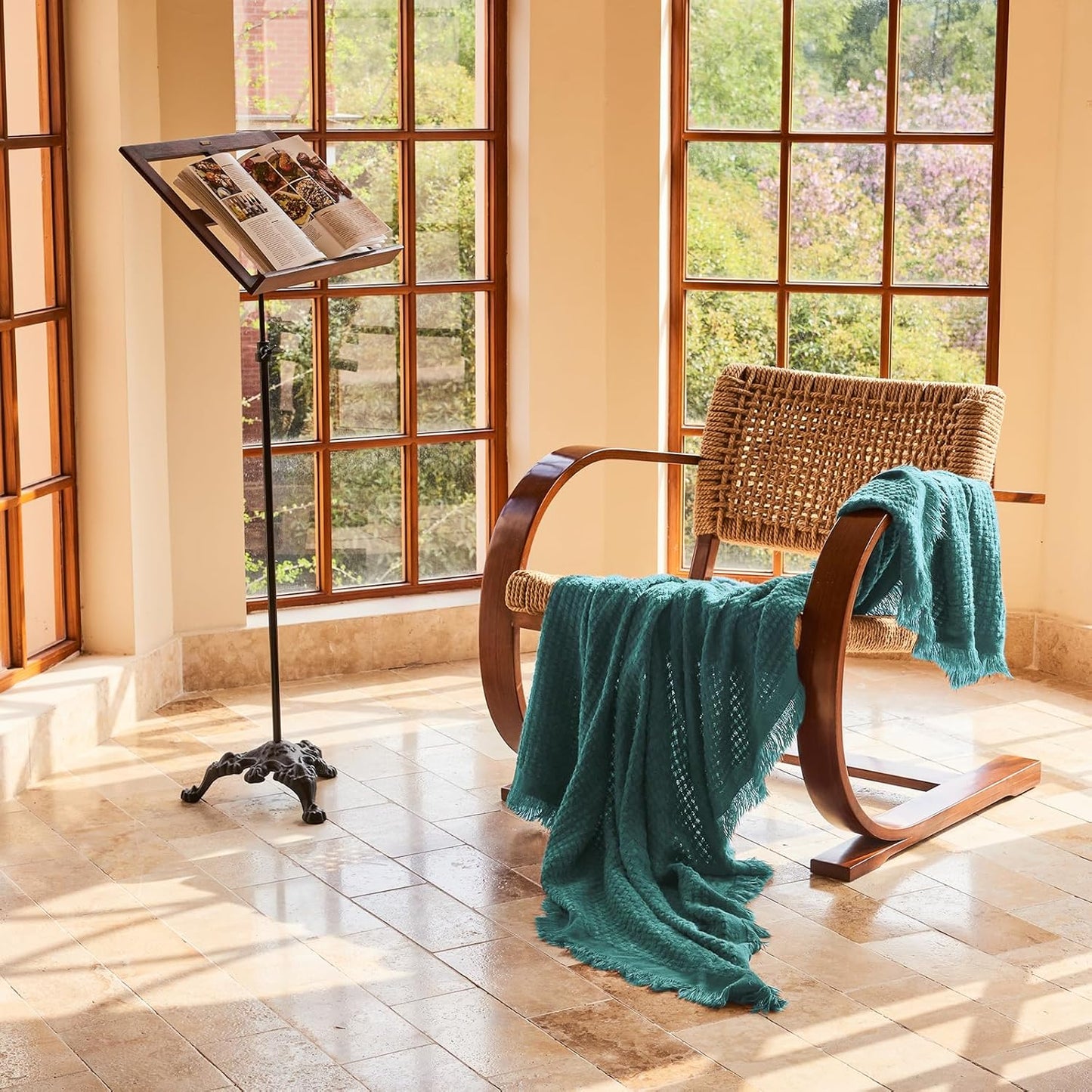 Waffle Knit Throw Blanket — Teal Blue