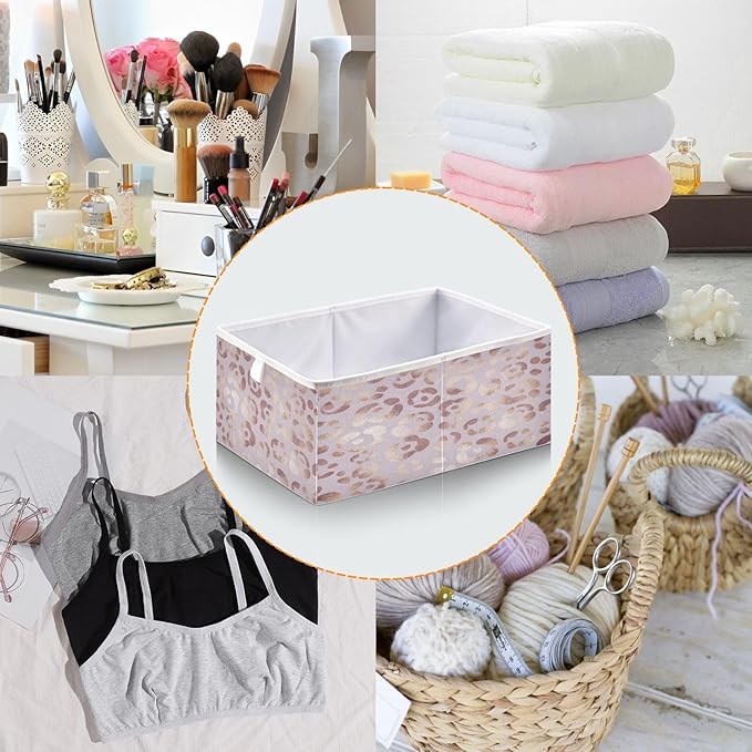 Bolaz Leopard Print Cheetah Rose Gold Closet Organizers Storage Cubes Storage Bins Shelf Baskets Containers for Home Kids Room Toys Office,Square