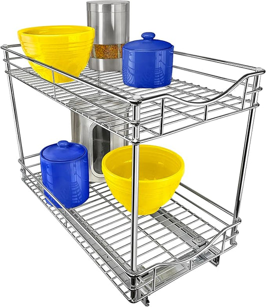 LYNK PROFESSIONAL® Pull Out Cabinet Organizer - 11" x 21" - Slide Out Cabinet Organizer for Kitchens - Sliding Shelves - Pull Out Drawer, Pots and Pans Storage - Lifetime Ltd Warranty - 2 Tier