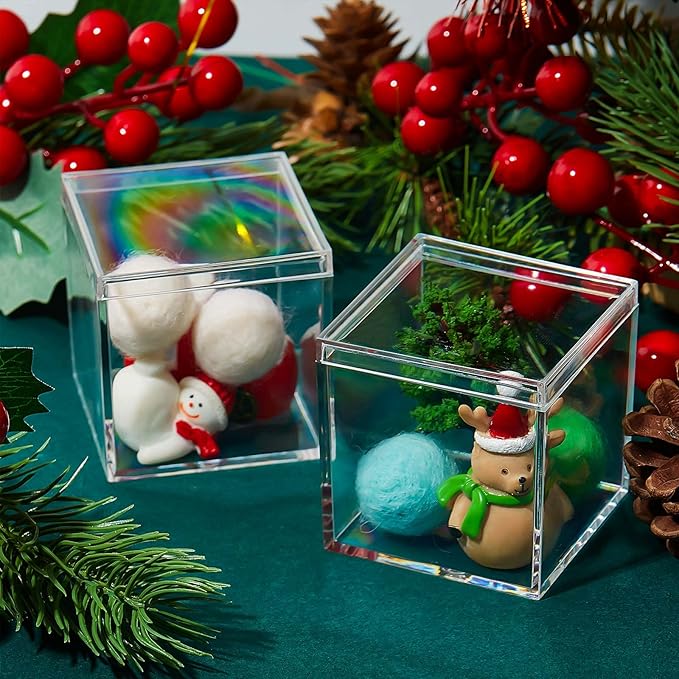Blulu 8 Pcs Clear Acrylic Box with Lid Plastic Jewelry Mini Storage Box Mini Cube Containers for Candy and Tiny Jewelry Easter Party Favor(1.77 x 1.77 x 1.77 Inch,Classic Style)