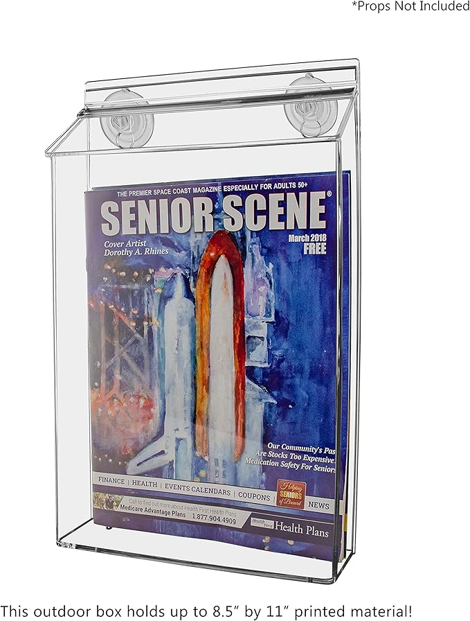 Marketing Holders Suction Cup Outdoor Literature Holder 8.5" W x 11" H Window Mount Real Estate Inspector Real Estate Agent Builders Restaurants Store Menu Pamphlets Display Bin for Business