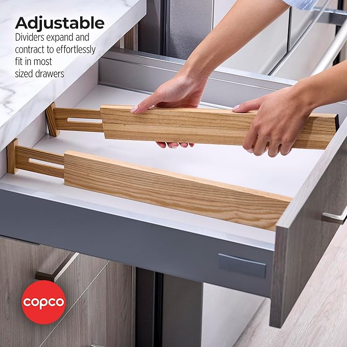 Copco Kitchen Drawer Dividers, Sprin Loaded, Utensil Organizers, Adjustable Drawer Dividers
